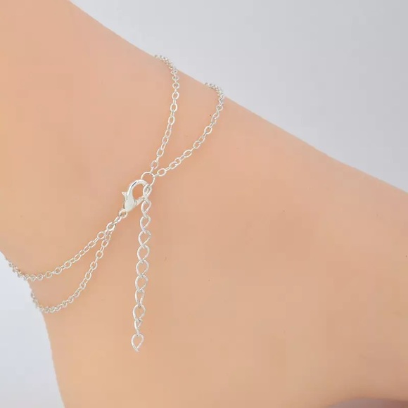 Women Multi Layer Silver Leg Chain Anklet - Picture 3 of 5